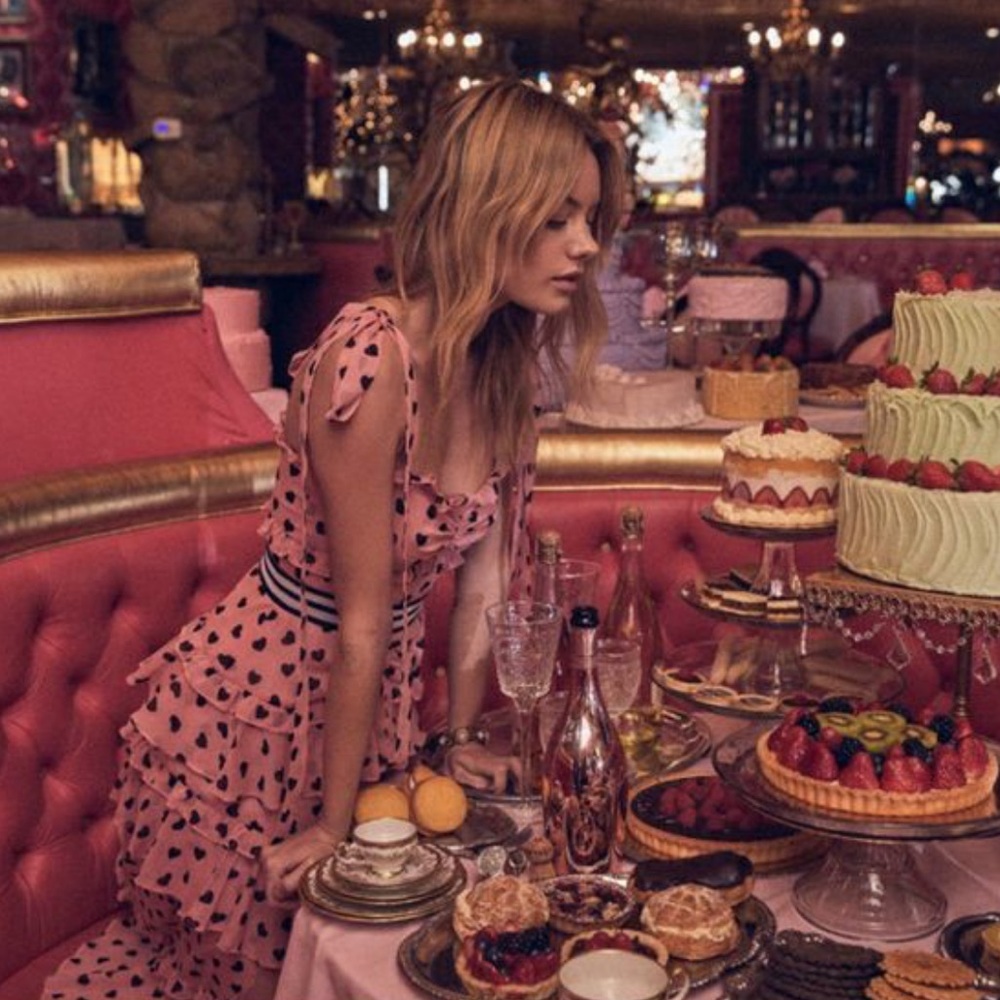 For Love And Lemons Maison Maxi Dress Pink with Hearts Size Small